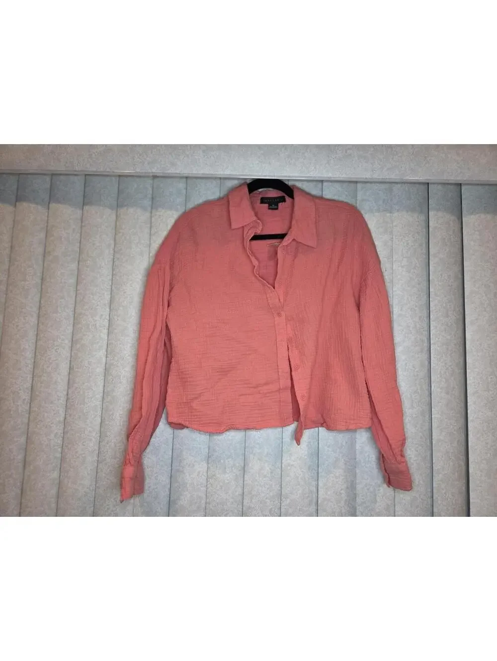 Sanctuary Coral Pink Crinkled Button Front Long Sleeve Blouse Size M